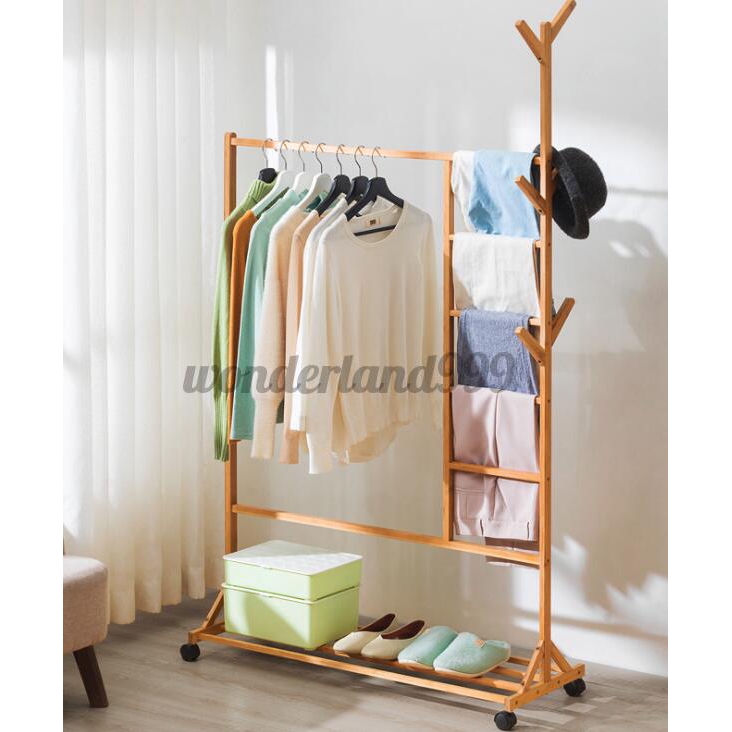 wooden clothes hanger stand