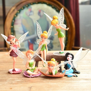 6Pcs Princess Tinkerbell Fairy Action Figure Wing Flower Fairies Cake Topper 