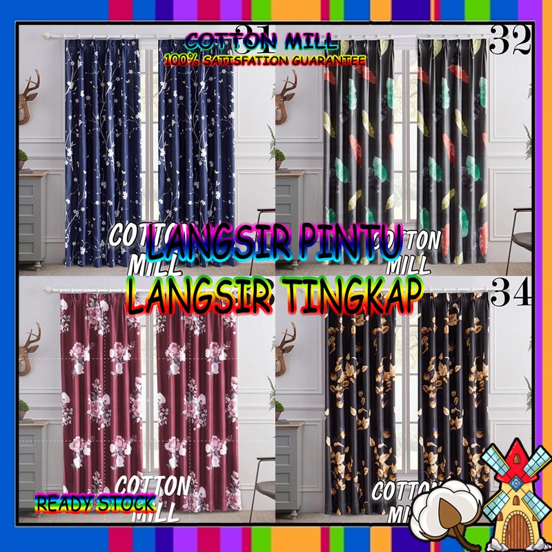 #61 Hook Type Modern Langsir Curtain Semi Blackout Langsir Pintu Door ...