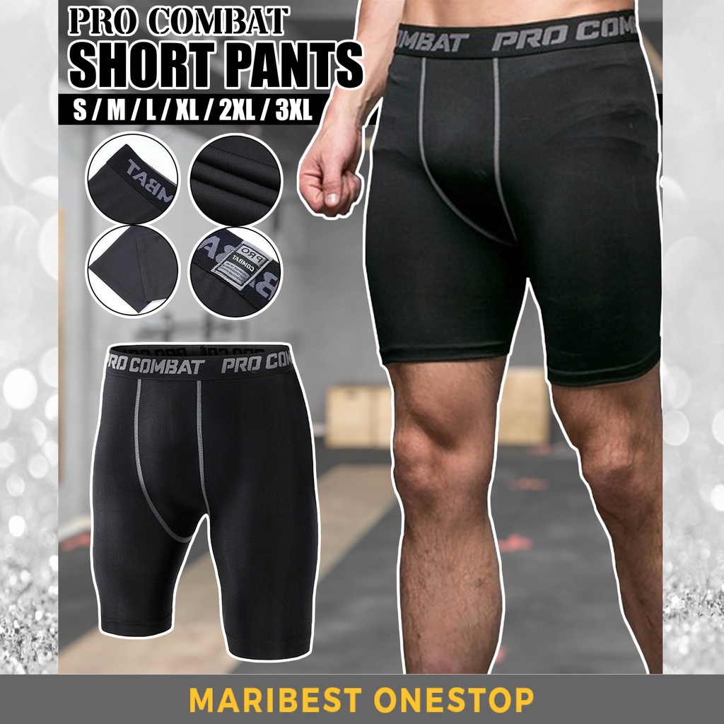 (S - 3XL) Pro Combat Cool Unisex Legging Tight Gym Running Football Sportwear Dry Short Sport Pants Seluar Sukan 紧身短打底裤