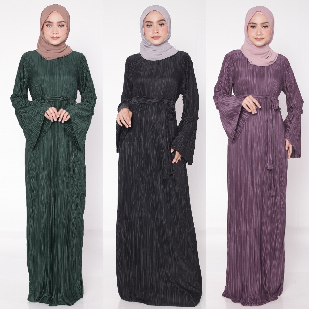 Muslimah Moden Pleated Ironless Jubah Long Dress Shopee Malaysia 0727