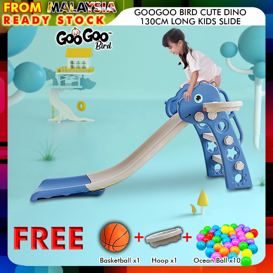Googoo Bird Bq58 Cute Dino Indoor Home Diy 130cm Long Children Slide Basketball Hoop Kids Toys Slide Gelongsor 家用滑梯 Shopee Malaysia