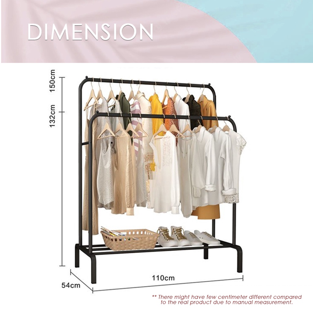 READY STOCK FINSSO : ROSARIO Single or Double Hanging Rack / Ampaian Penyidai Baju / 3 Tier Foldable Clothes Drying Rack