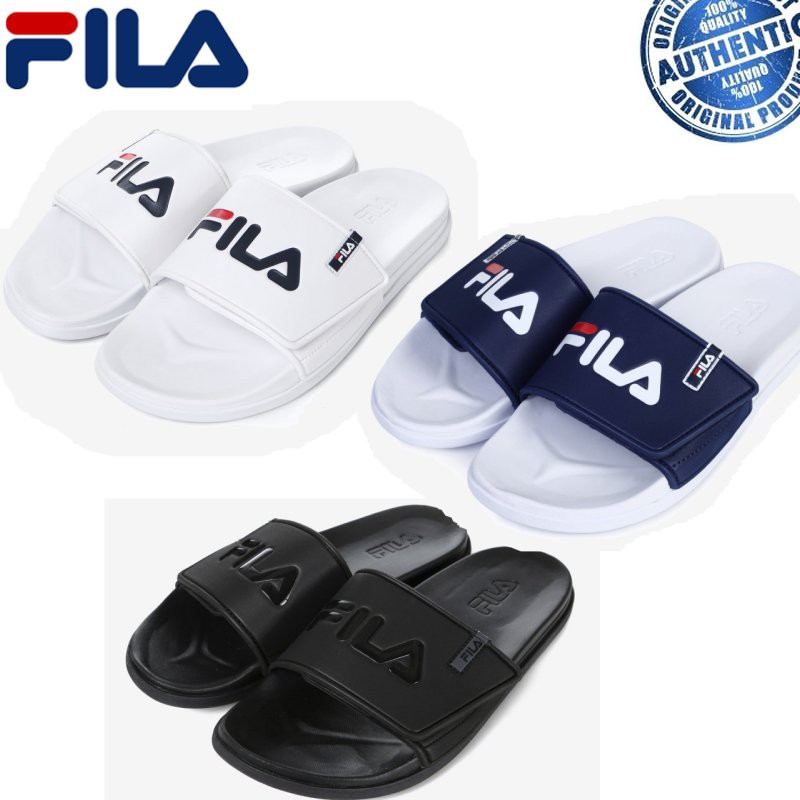 slap af fiber lukke FILA] Slick Tender Velcro Slide 3 Color ( White / Black / Blue ) Slippers |  Shopee Malaysia