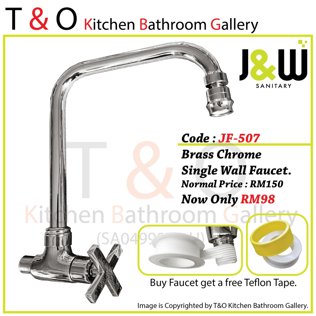 J&W High Quality Brass Chrome Single Wall or Piller Kitchen Cold Water Faucet - Code : JF-507 & JF-508