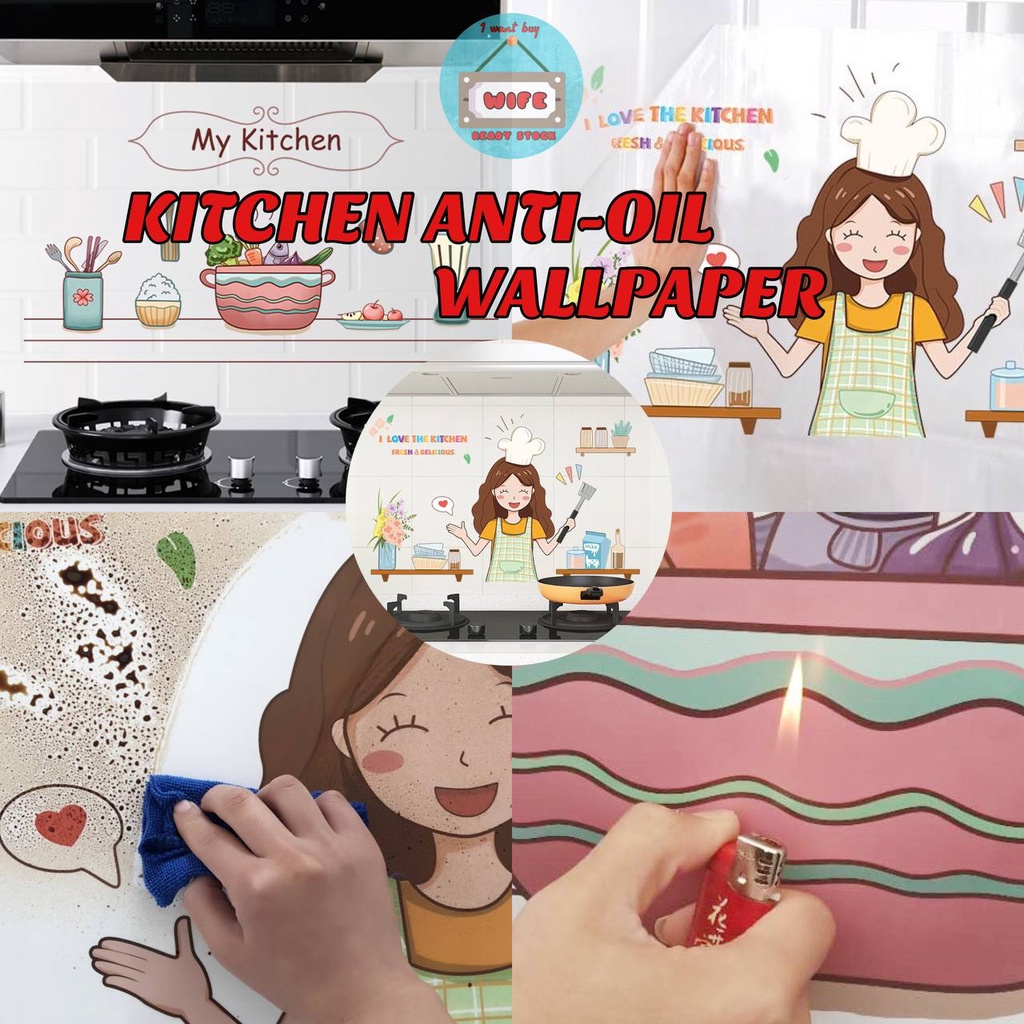 READY STOCK ~ Kitchen oil-proof sticker self-adhesive waterproof