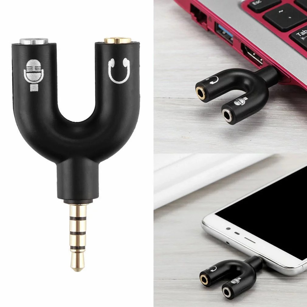 3.5mm Splitter Stereo Plug Ushape Stereo Audio Mic & Headphone Earphone Splitter Adapters for