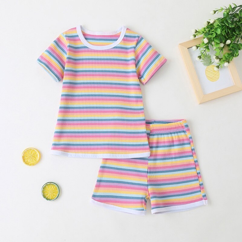 Summer Set Baby Girls Short Sleeve Striped T Shirts Shorts 2pcs Children Cotton Casual Clothing Toddler Girl Sets 2 6y Shopee Malaysia