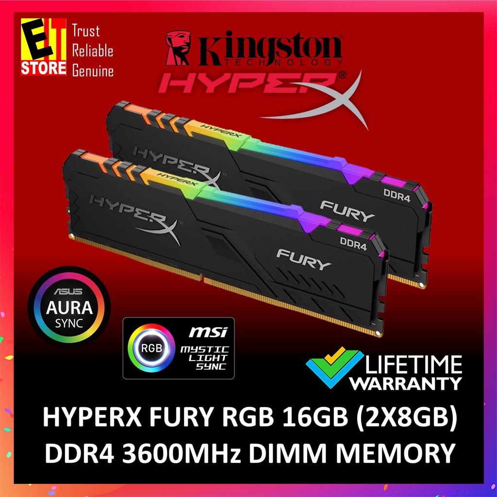 HYPERX FURY RGB 16GB (2x8GB) DDR4 3600MHz DUAL CHANNEL GAMING MEMORY ...