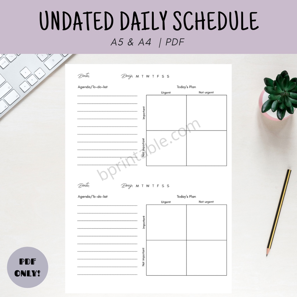 [PDF] Undated Daily Schedule Planner Template Planner Inserts Journal To Do List Tasks Priority