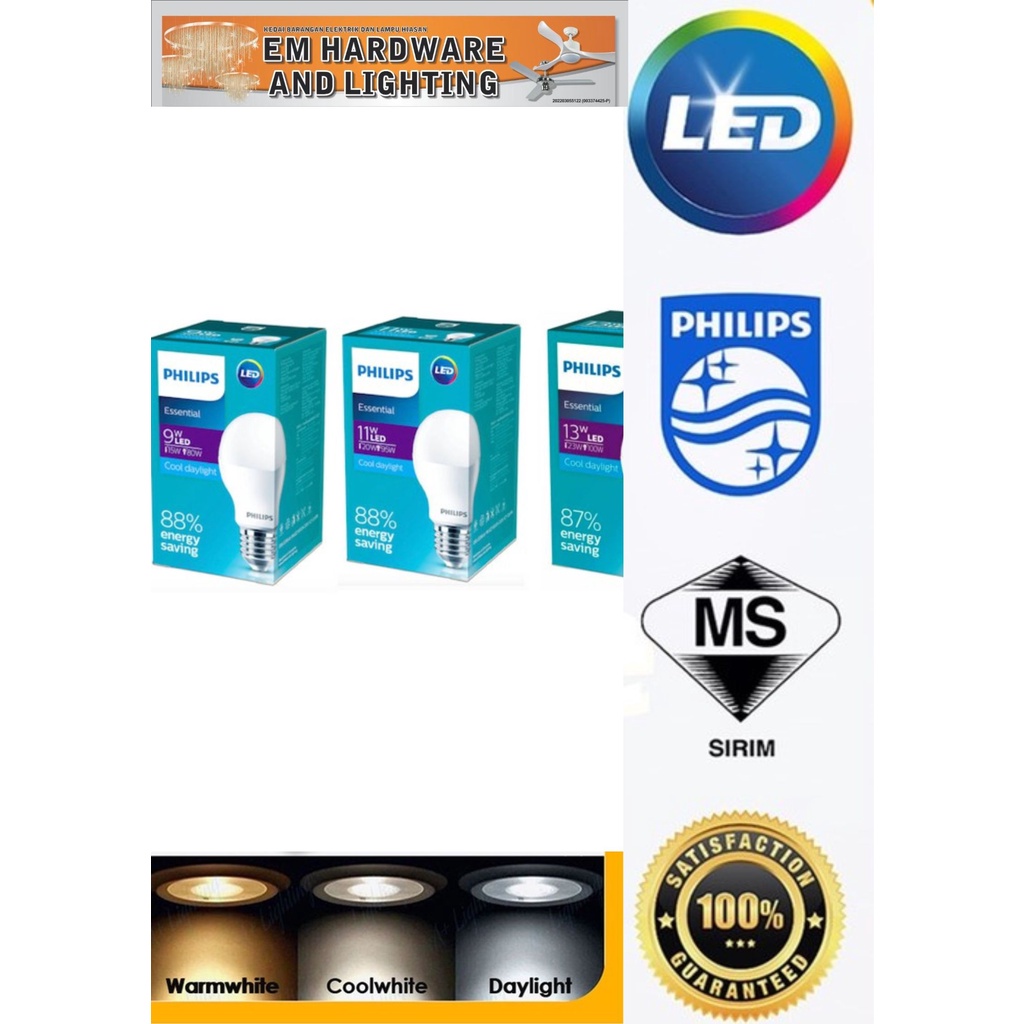 Philips Essential Bulb 11W E27 Gen 2 LED Bulbs Shopee Malaysia