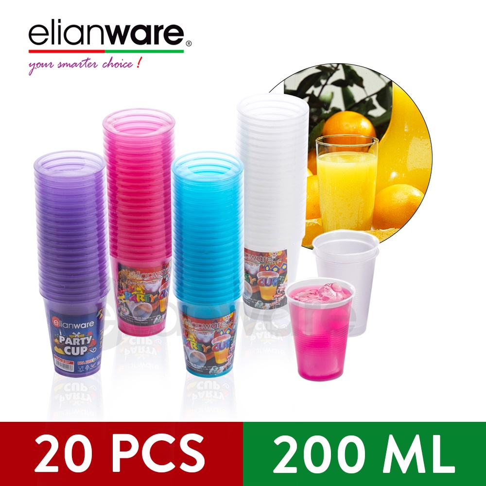 Elianware 20pcs Pack Colourful Reusable Plastic Event Party Cup Cawan (200ml)