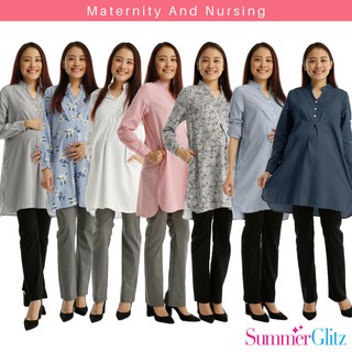 SummerGlitz Maternity Nursing Half  Button Stripe Shirt  