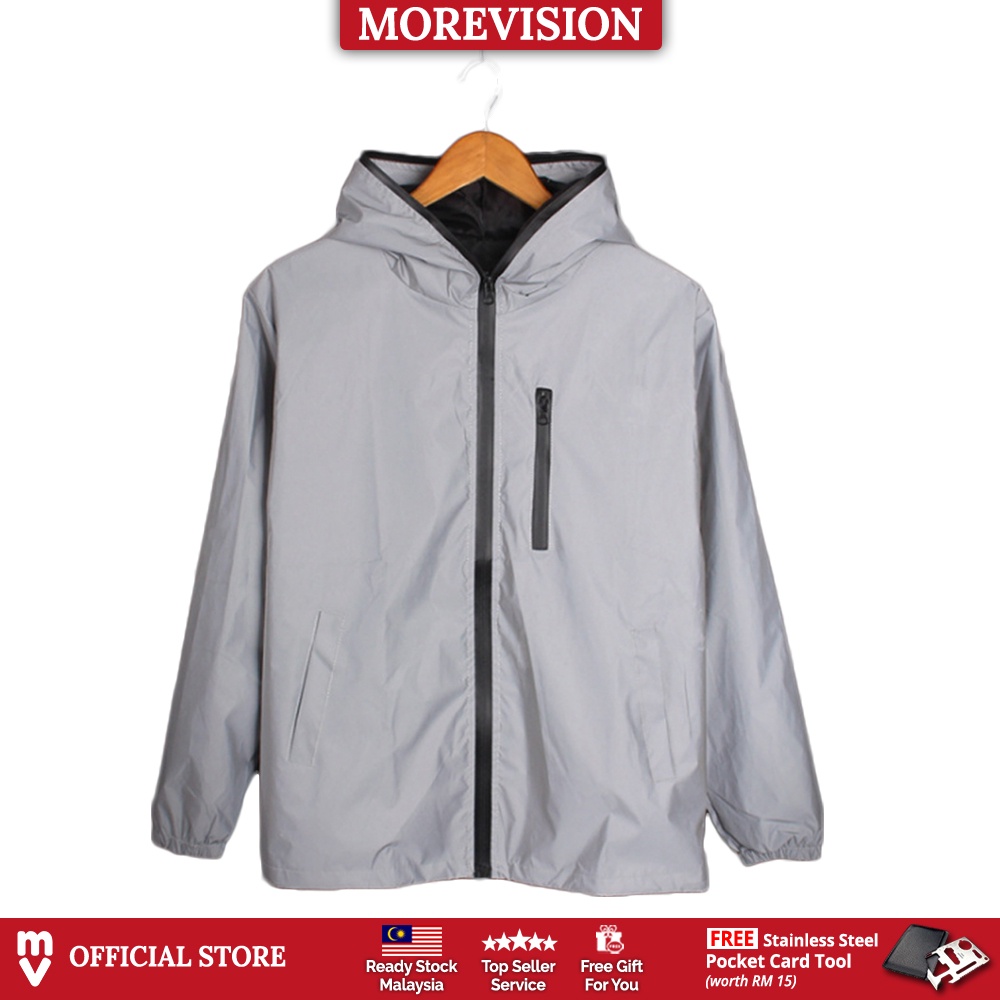 Reflective Jacket Plain Design Waterproof Windbreaker Motor Cycling Running Night Safety Jaket Pantul Cahaya Men Women