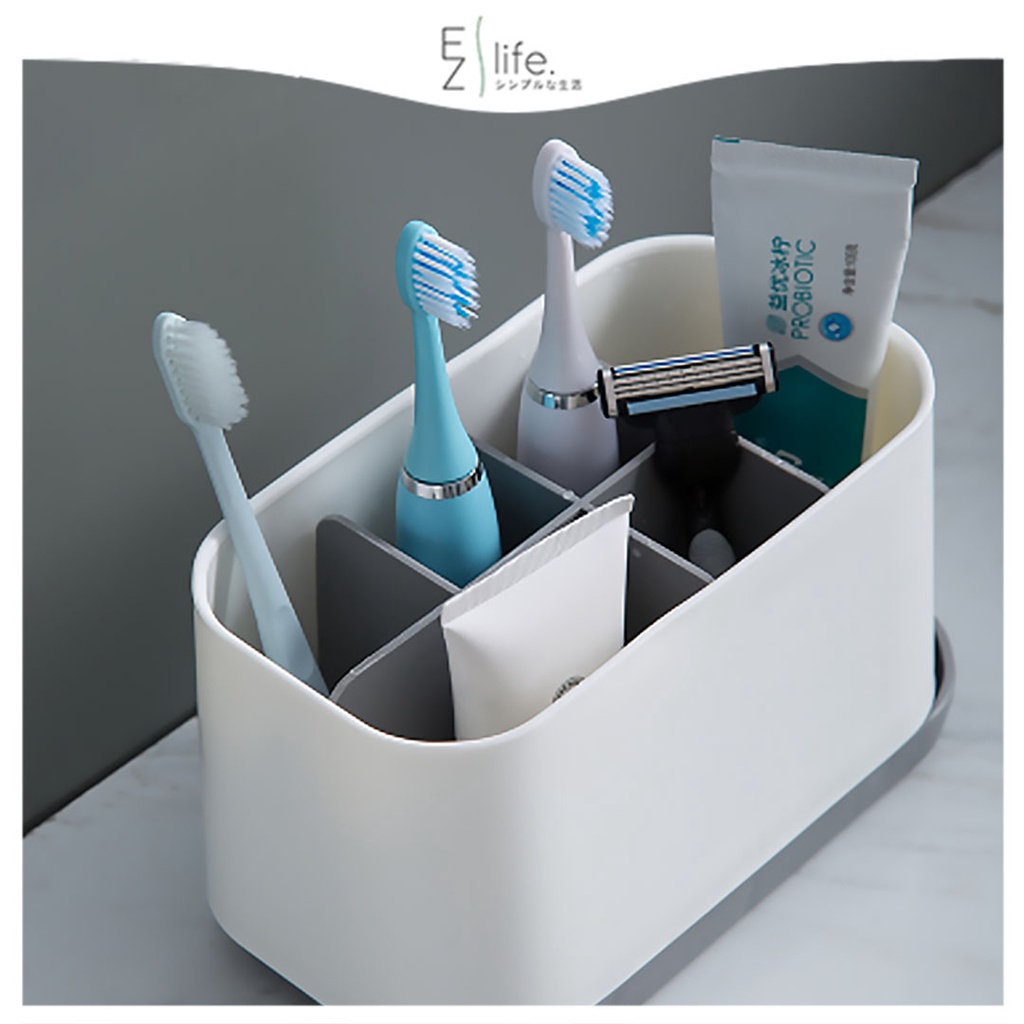 EzLife Japan Toothbrush Holder Multifunction Bathroom Toothpaste Holder Stand Removable Bathroom Storage Box Accessories