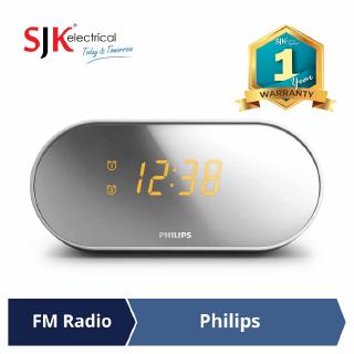FM digital tuner, built-in alarm, 2 alarms, sleep timer, mirror-finish display white//silver Philips clock radio AJ2000//05 clock radio