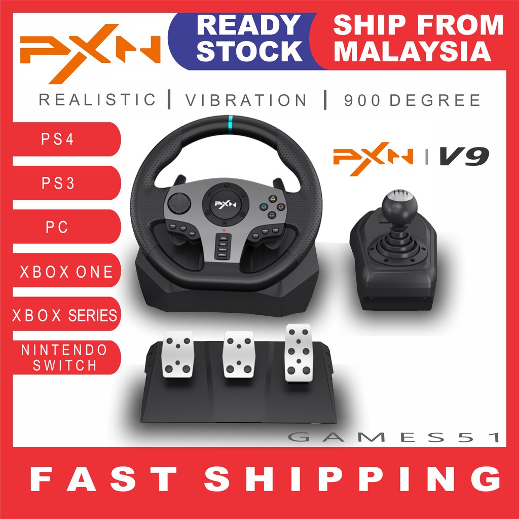 PXN-V9 Gaming Steering Wheel Pedal Vibration 900°Rotation for Xbox One ...