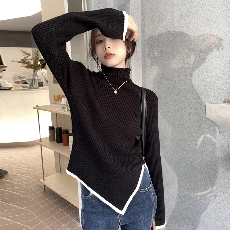 Knit Sweater Half High Collar Irregular Fashionable Fashionable Style Sweater