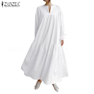 Image of ZANZEA Women V Neck Casual Full Length Plus Size Long Dress
