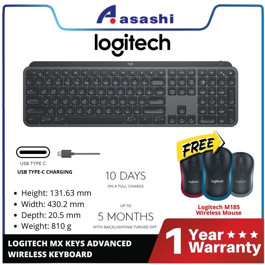 LOGITECH MX KEYS ADVANCED WIRELESS KEYBOARD (920-009418) mx key ...