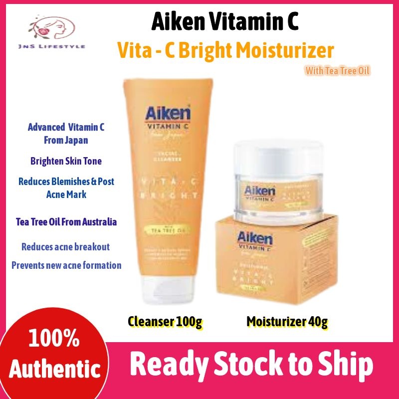 Aiken VitaC Bright Whitening Cleanser 100g/ Moisturizer 40g Pencuci