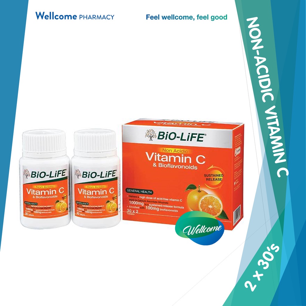 BioLife NonAcidic Vitamin C 1000mg & Bioflavanoids Tablets 2 x 30's