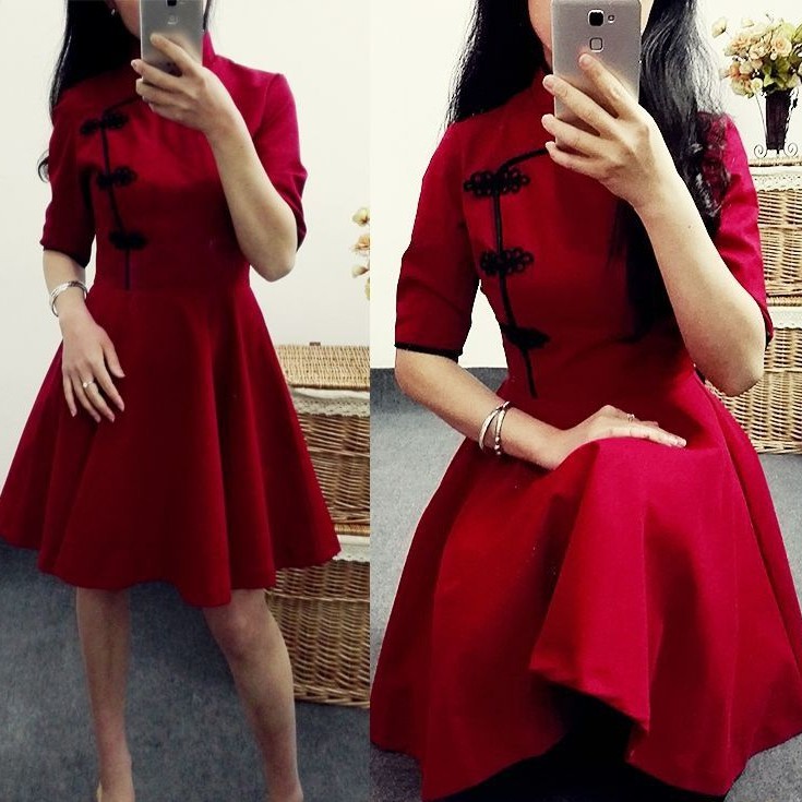 现货Cheongsam Dress S - 3XL Plus Size Cheongsam Short Sleeve Women Dress Cheongsam 独家设计旗袍 复古旗袍.