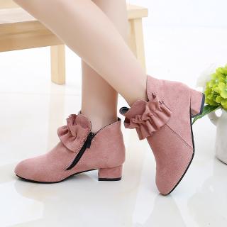 fashion gril shoes Korean children's shoes girl princess shoes single boots solid color high heels short boots students shoes
