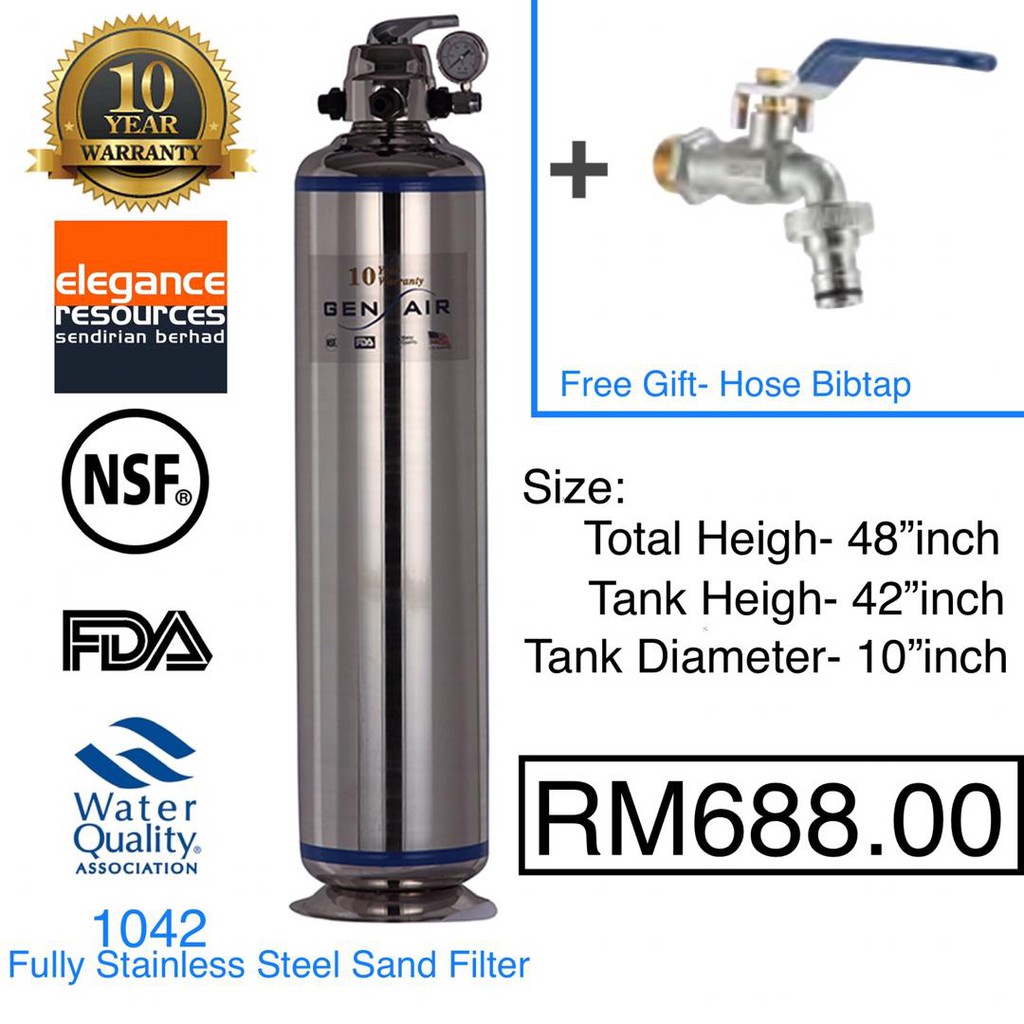 Gen Air Water Filtration System Fully Stainless Steel Outdoor Sand Filter Frb1042 Shopee Malaysia