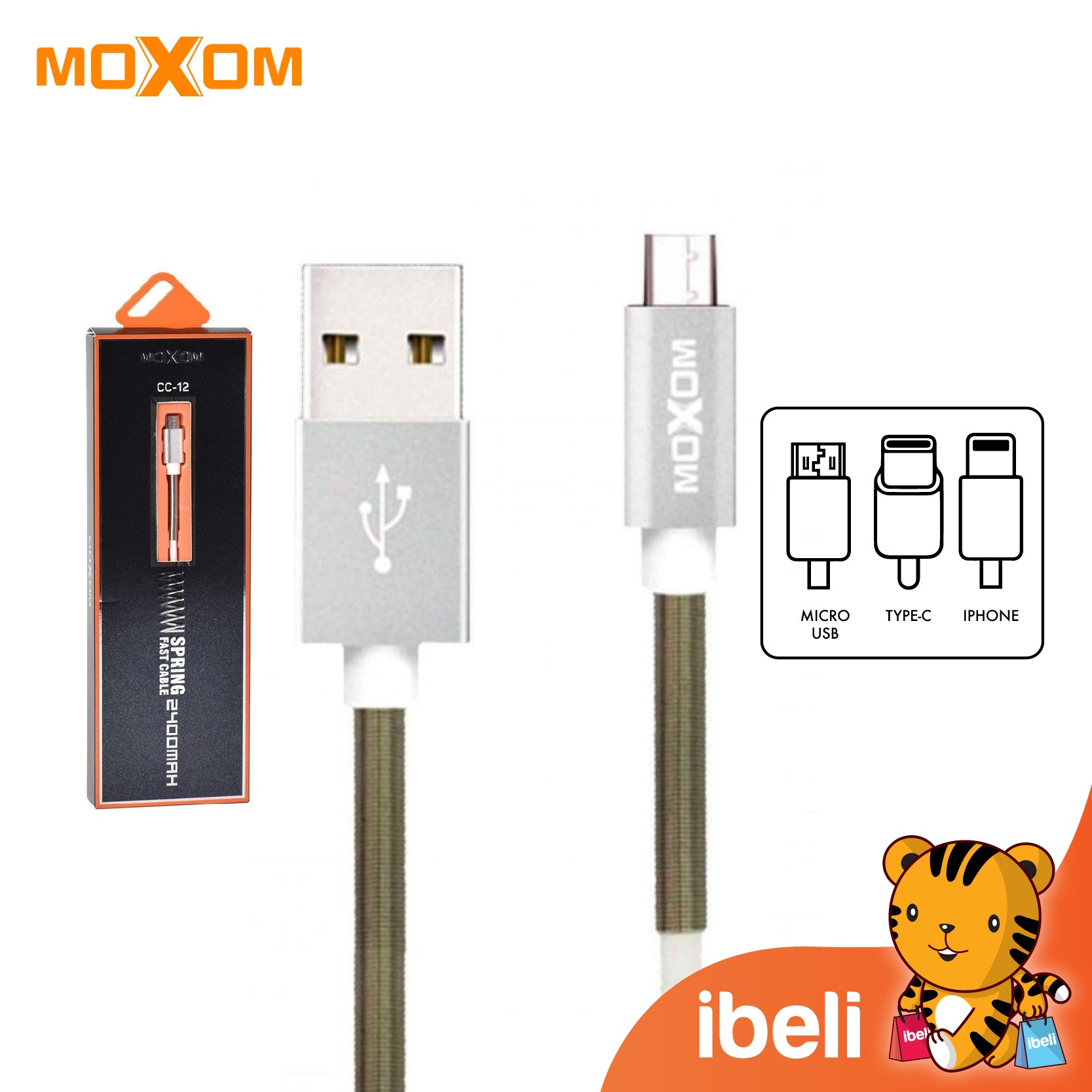 MOXOM CC-12 MicroUSB/ Lightning/ Type-C 2.4A Fast Charging Spring USB Data  Cable | Shopee Malaysia