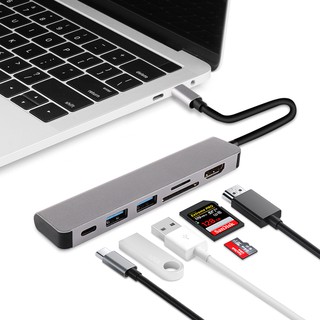 Byttron USB C Hub 1 PD Port,SD/TF Card Reader,2 USB 3.0 Ports for MacBook Pro and ChromeBook Grey 6 in 1 Type C Hub Adapter,with 4K USB to HDMI Samsung Type C Windows Laptops 