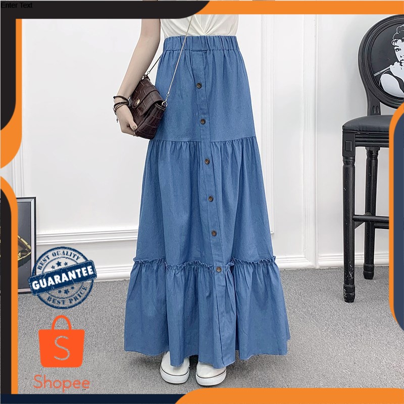 Denim Skirt Maxi Skirts Long Skirt Labuh Muslimah Skirts Shopee Malaysia
