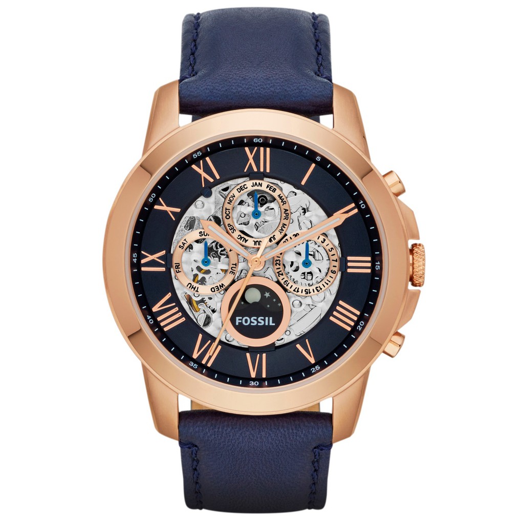 Authentic Original Fossil Men's Grant Automatic Rose Gold Dial Leather ...