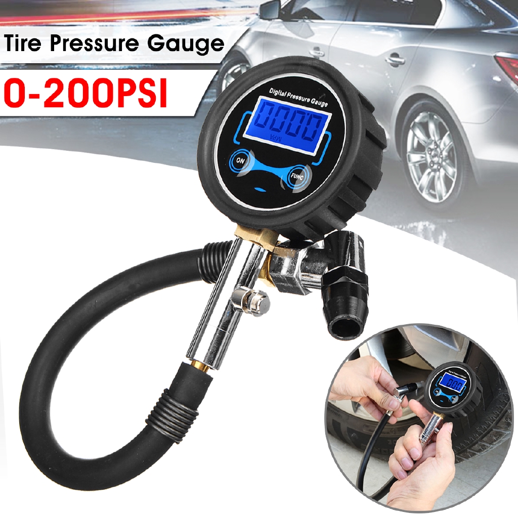 Tyre Gauge with Air Chuck 100 PSI 3 in 1 Digital Tyre Pressure Gauge Inflator with LCD Display & High Pressure Rubber Inflation Tube for Car Truck Motorcycle Bicycle 