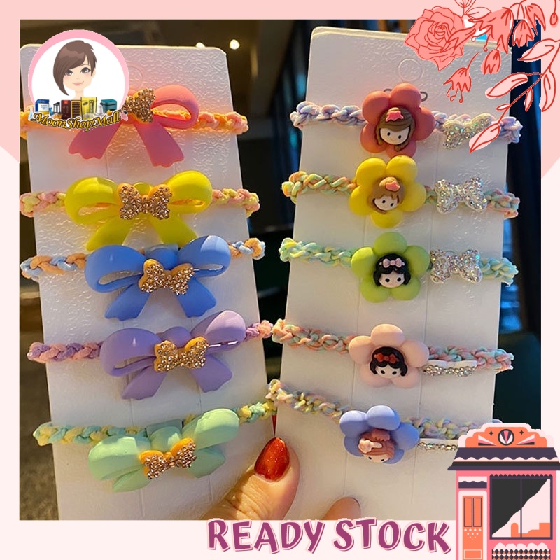 Flower little girl hair rope rubber band Bunga gadis kecil tali rambut gelang getah 花朵小女孩发绳皮筋女高弹力耐用发饰简约镶钻蝴蝶结扎头发圈