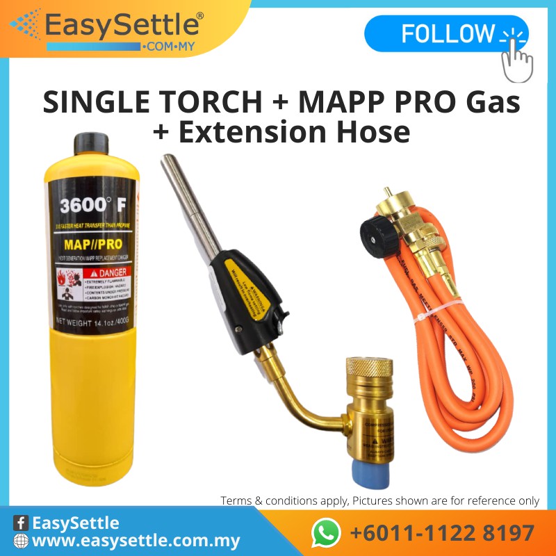 USA MAPP SINGLE TORCH KIT/ TORCH EXTENSION HOSE (MAPP PRO GAS + OXYGEN