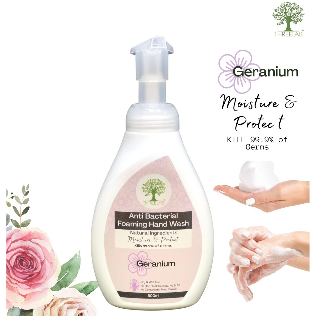 THREELAB Geranium Foaming Hand Wash Natural Ingredients 500ML Sabun Cuci Tangan Untuk Kulit