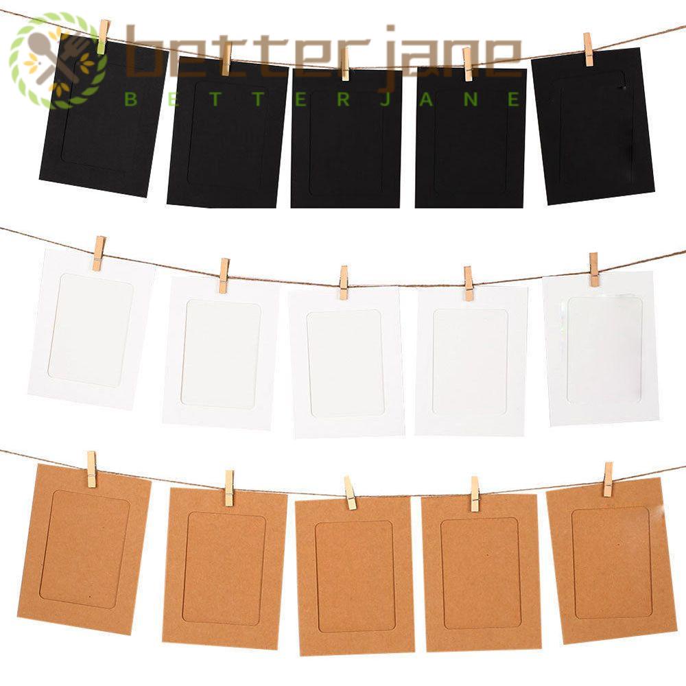 JANE 10pcs 3-6 inch Kraft Paper Photo Frame Wedding Decor Handmade Picture Cards Craft DIY Party Supplies Hot With Clips and Rope Wall Hanging/Multicolor