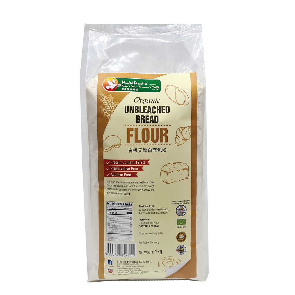 Health Paradise Organic Unbleached Bread Flour 1kg baking bread bun