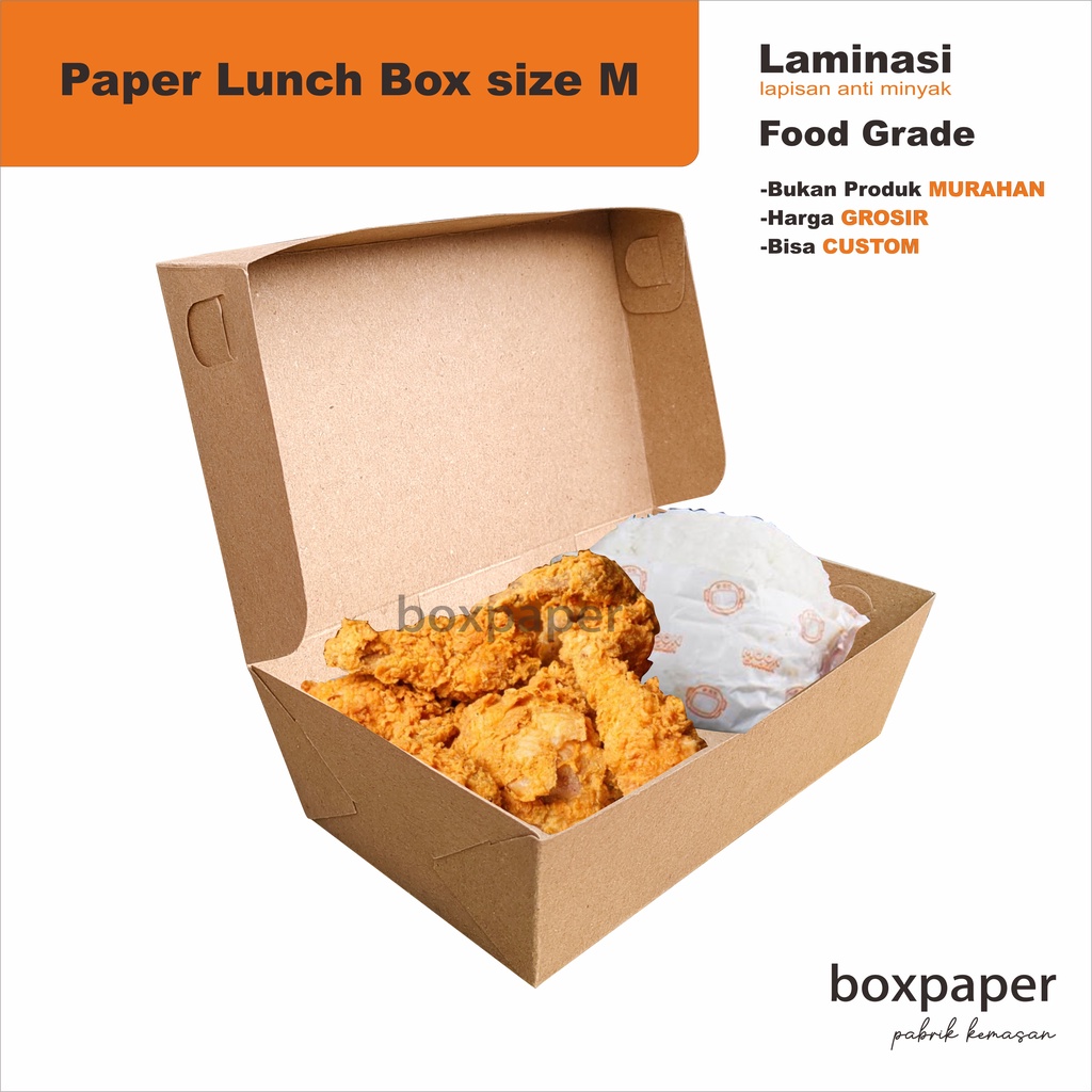 Paper Lunch Box Size M 290gr Thick And Thin Craft Lamination Box Fried Rice Chicken Geprek Baked Penyet Kebuli Martabak Fried Noodles Senek Dimsum Steak