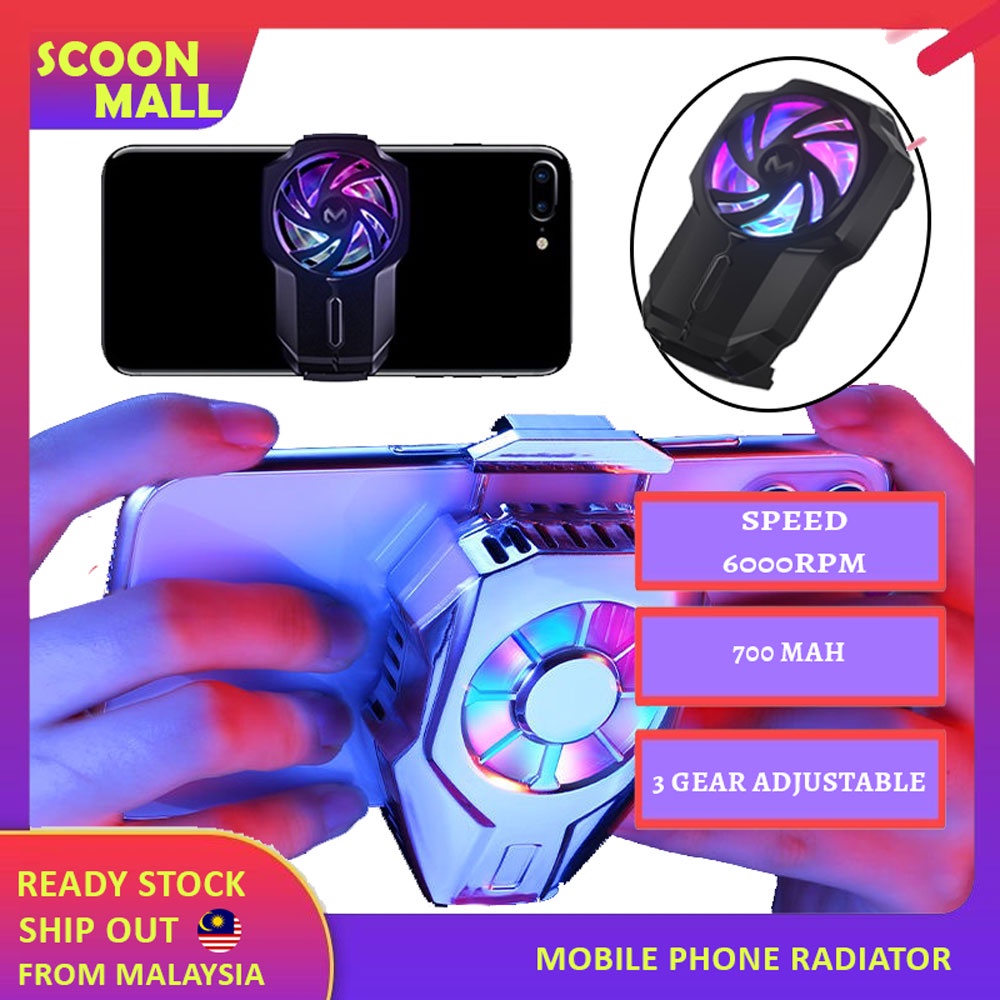 READY STOCK SCOON Phone Gaming Fan Cooler RGB light Clip Game Mobile Phone Cooler Gamepad Cooling Fan Holder PL-05 A