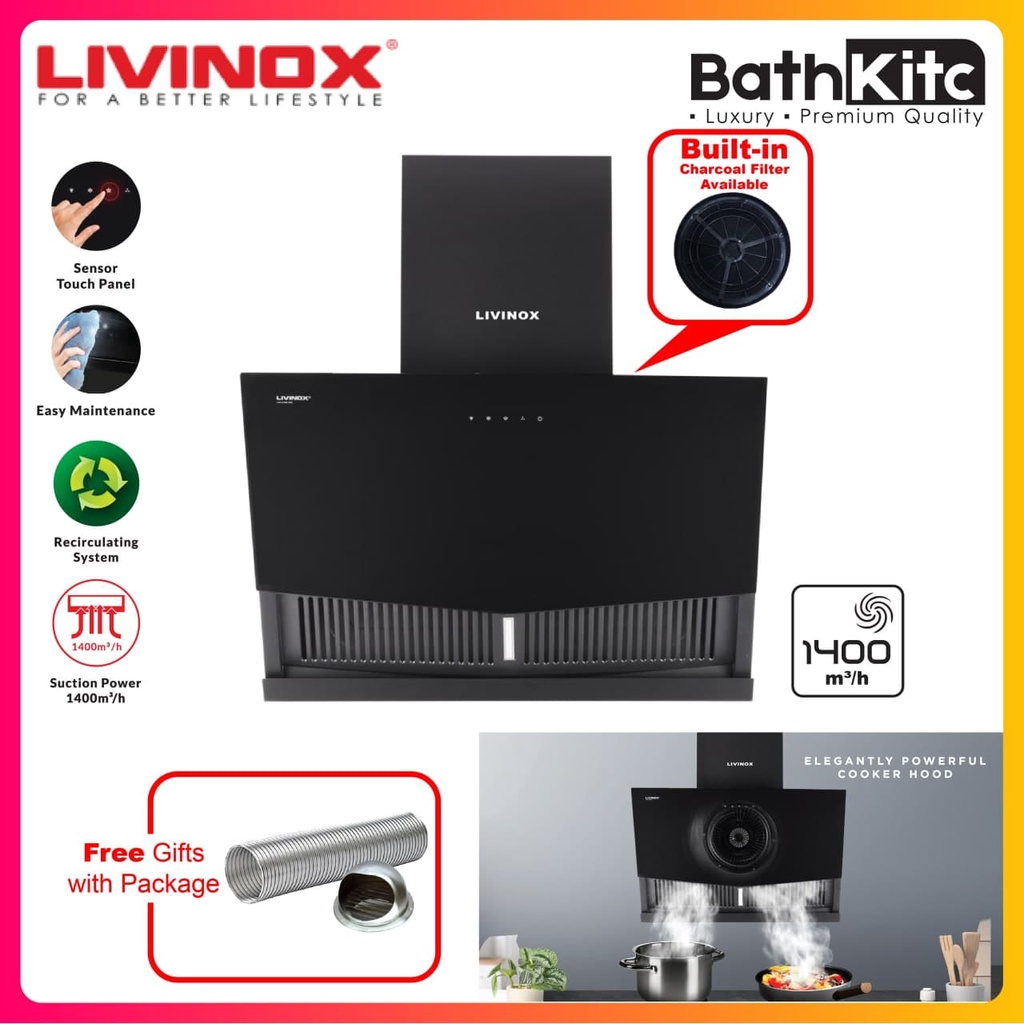 [Sirim] Elba Livinox Cooker Hood 1600m³/hr High Suction Power Range Hood Kitchen Hood  ELBA 9146 EH-K9146ST Cooker Hood