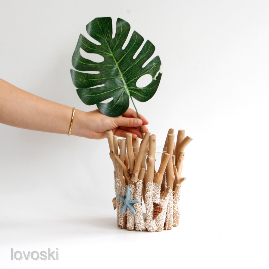 Handmade Wooden Stick Flower Vase Glass Holder For Home