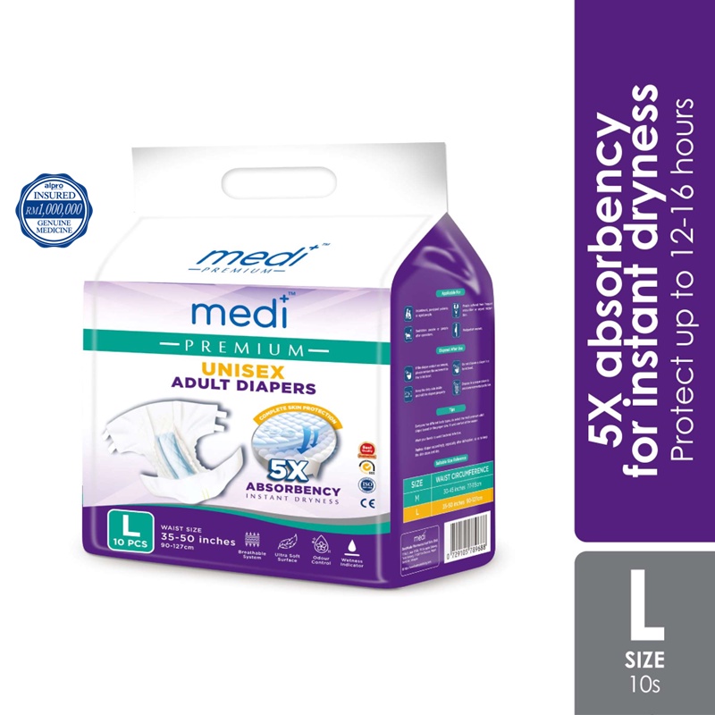 Medi Premium Unisex Adult Diapers L Size (10's) | Shopee Malaysia