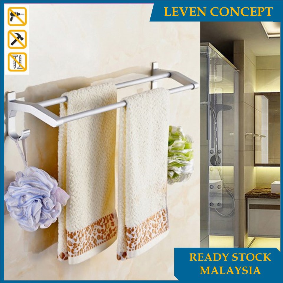 【Ready Stock】Aluminum Bathroom Towel Rack Double Towel Bar Toilet ...