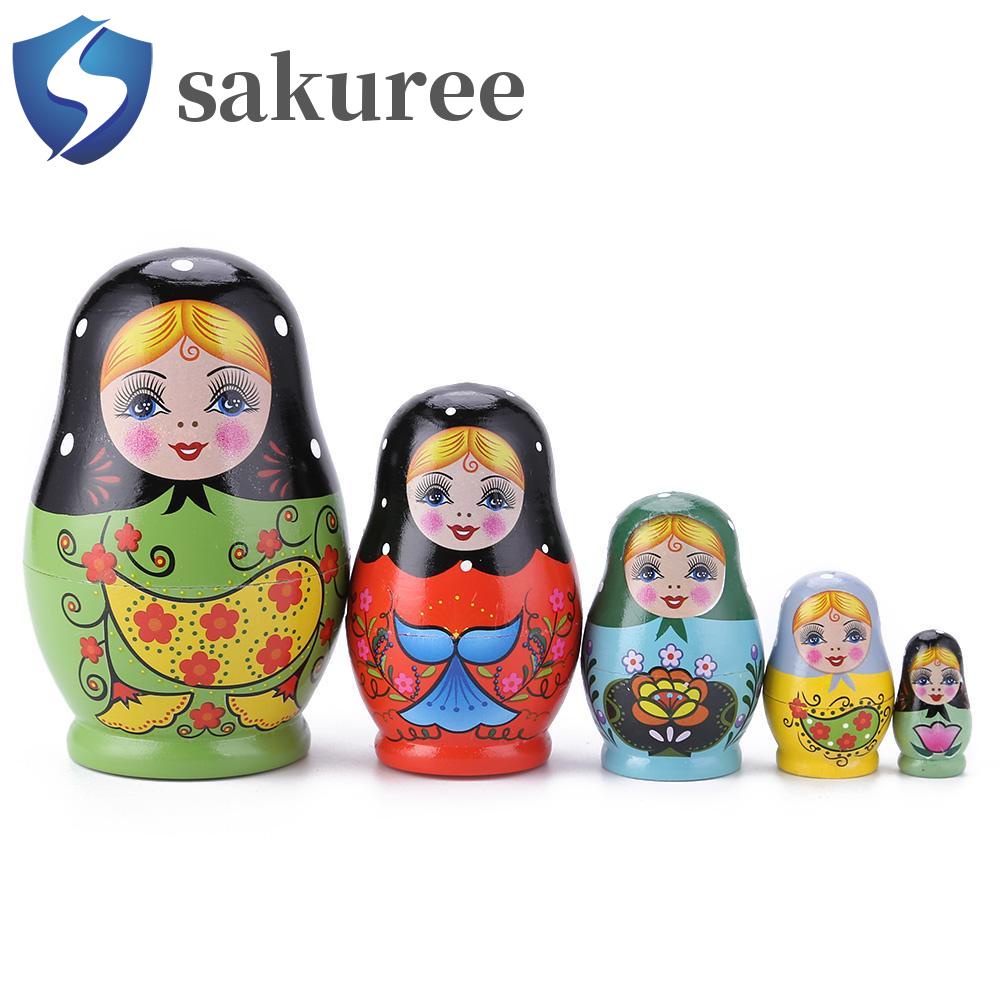 Sakuree 10/7/5pcs Russian Matryoshka Nesting Doll Girls Basswood Hand Painted Decor Gift