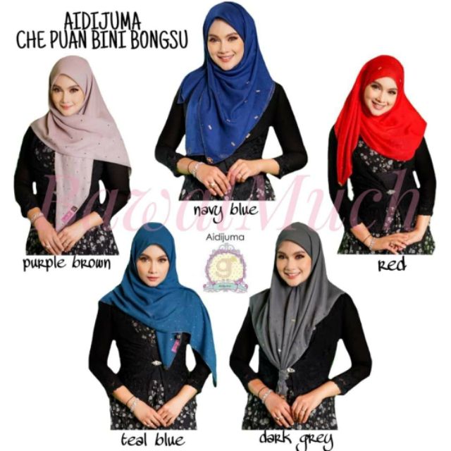 TUDUNG BAWAL AIDIJUMA CHE PUAN BINI BONGSU.TUDUNG PLAIN ADA BATU CLEAR STOCK