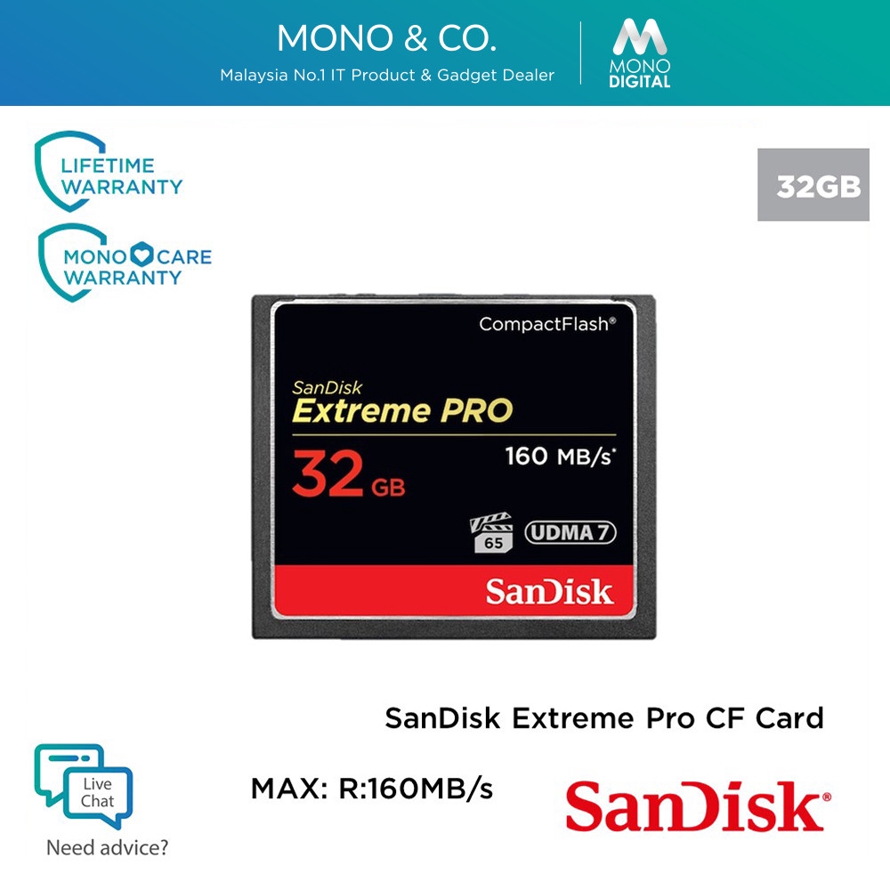 Sandisk 32GB Extreme Pro Compact Flash Card (32GB/160Mbs) SDCFXPS-032G-X46