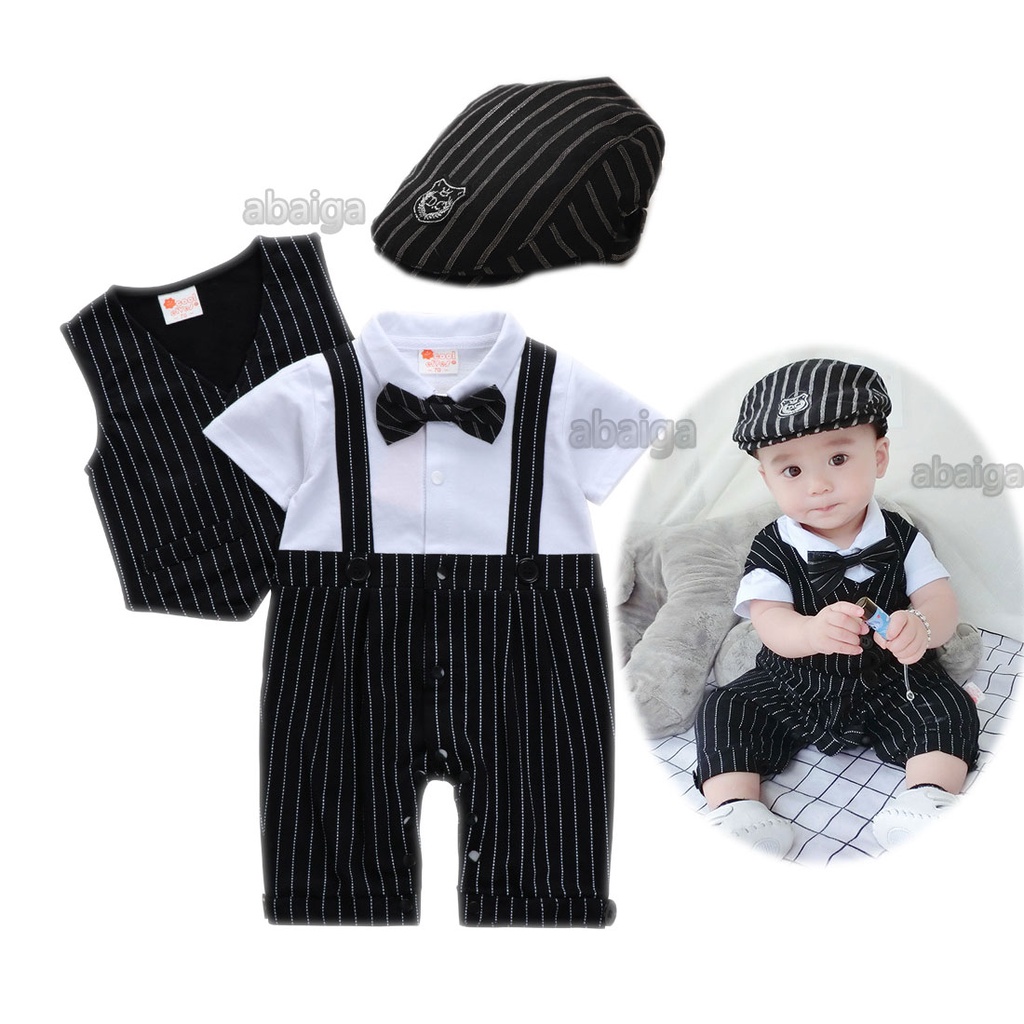 Newborn Gentlemen Boss Baby Romper Set Summer 1st Birthday Outfit for Baby Boy Stripe Bodysuit