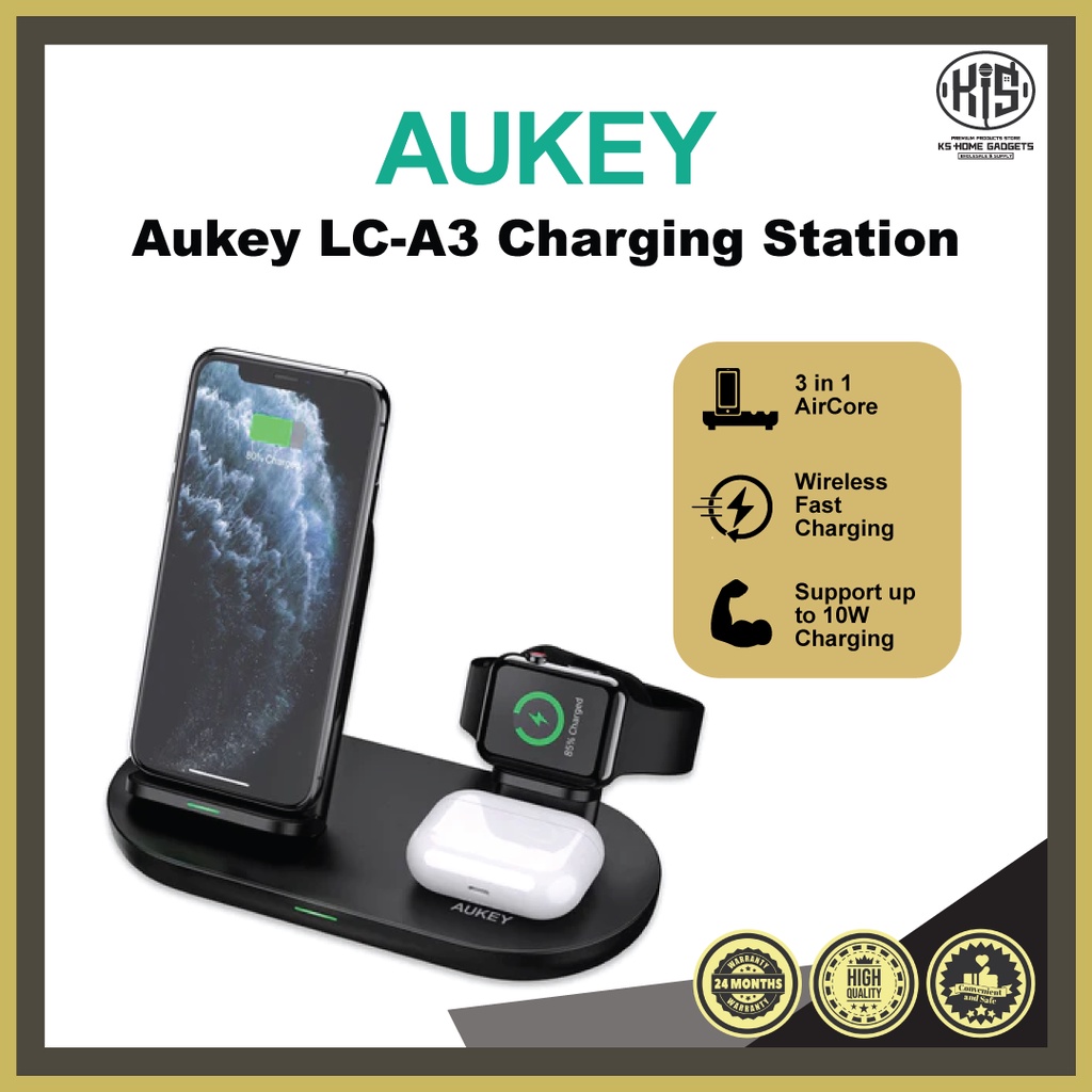 Aukey LCA3 3 in 1 AirCore Wireless Charging Station Stand with Watch